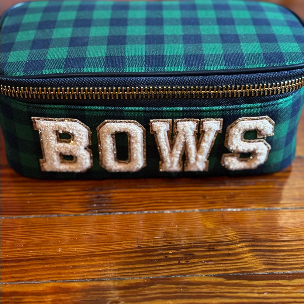 Stoney Clover Lane Dear Diary Plaid Open Top Pouch With Bows Patches